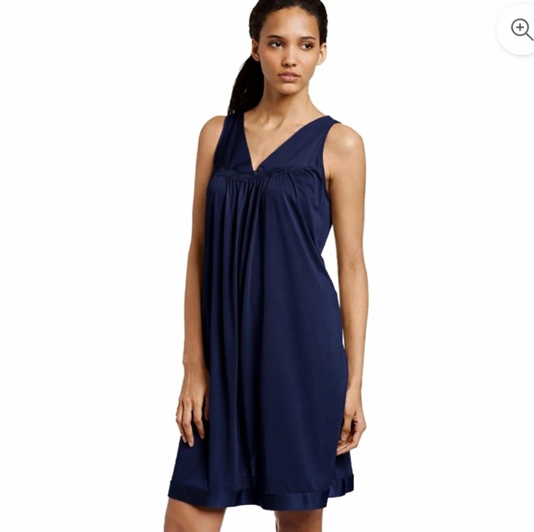 Vtg Vanity Fair Short Nightgown Style 30-107 Periwinkle NavyBlue Nylon USA M