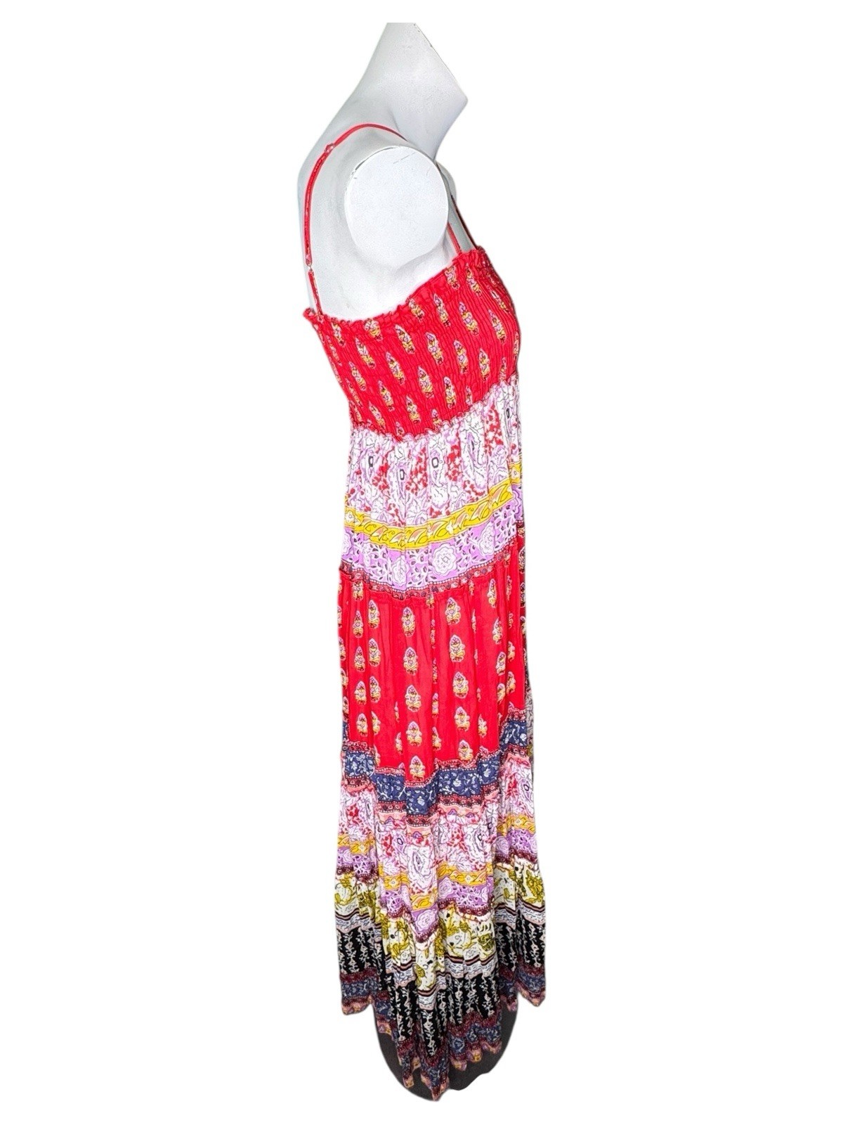 Vtg Cache Paisley Red Multicolor Patchwork Maxi Dress M Gauze Cotton Sundress