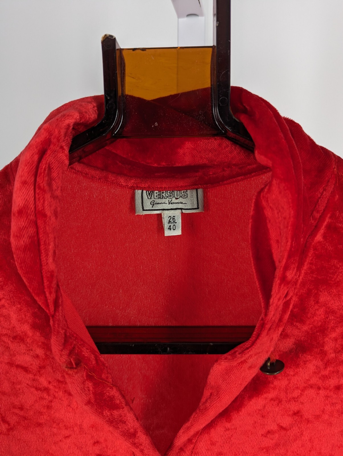 Gianni Versace Versus Vintage 90s Italy Cherry Red Stretchy Bodycon Velour 36″