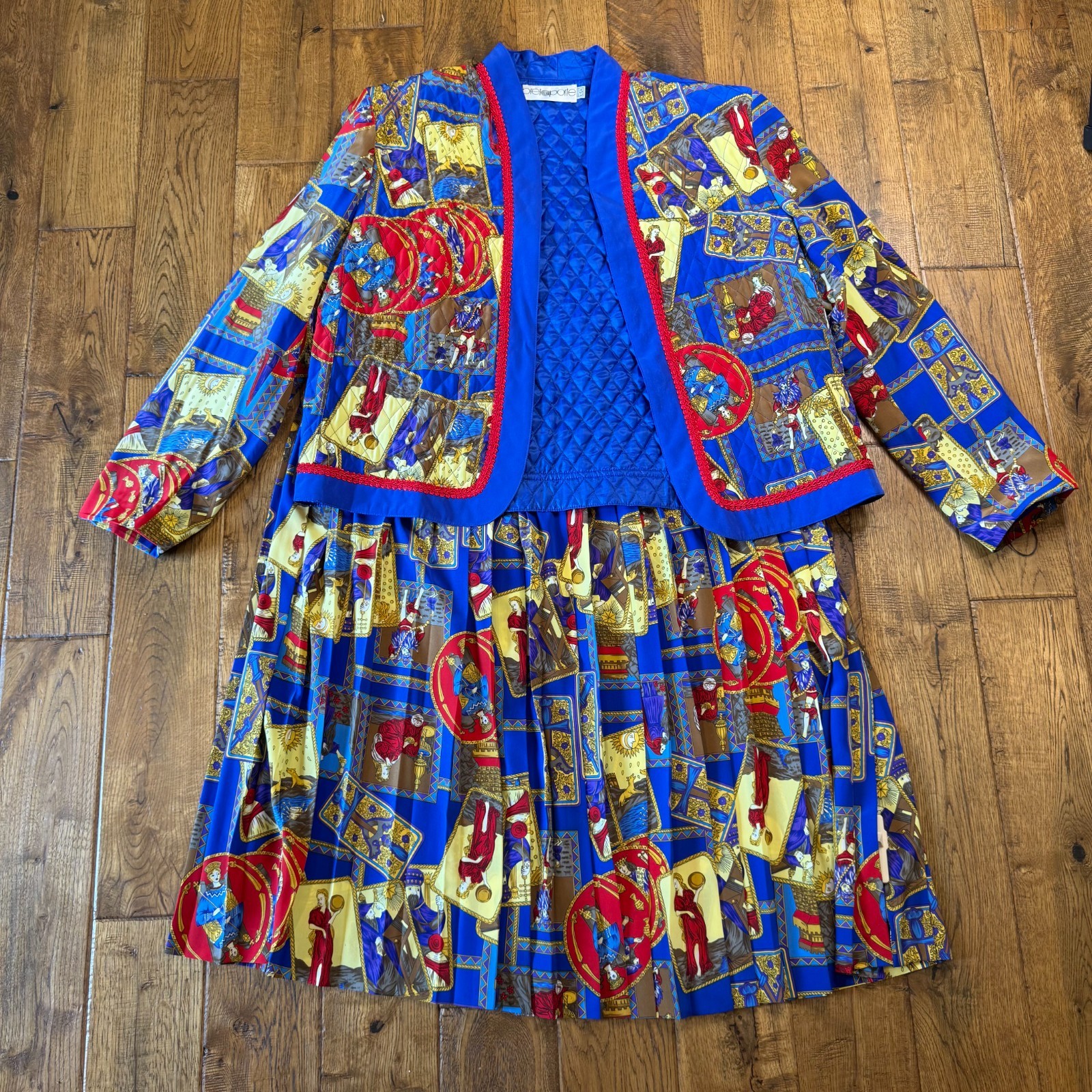 VTG 80s Pret a Porter Crest Baroque Quilted Bomber Jacket Skirt Blouse Sz 14 USA
