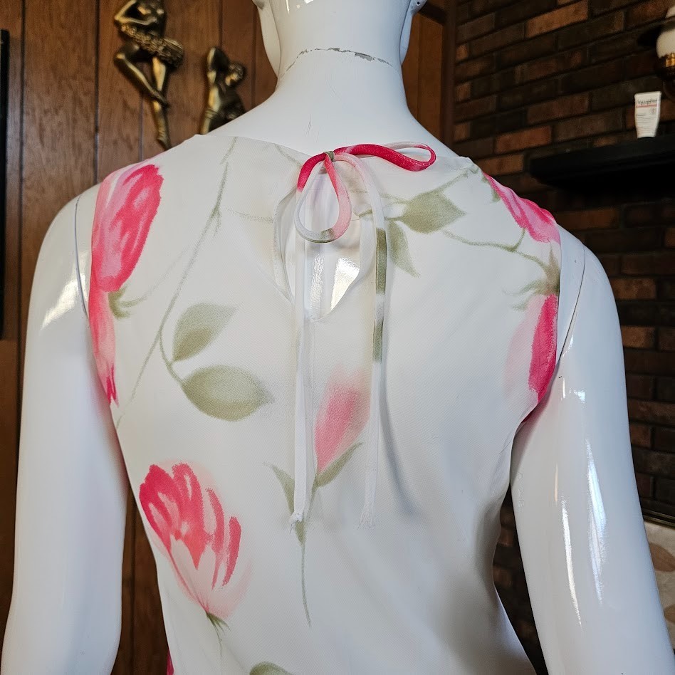 Vtg 90s Y2K Romantic Preppy Grunge Spring Fairy Chiffon Floral Slip Dress S/M