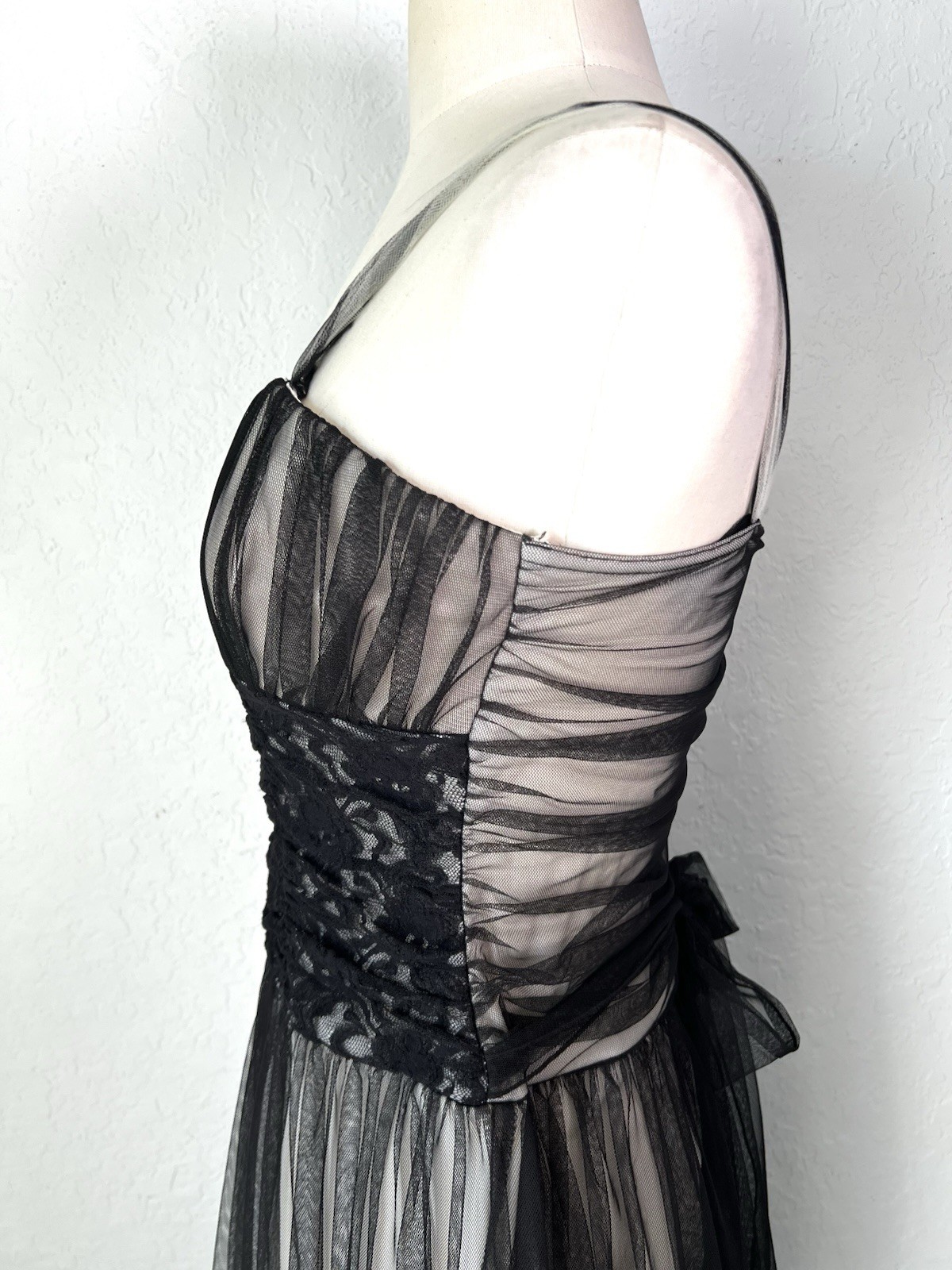 VTG Fairy Goth Witchy Whimsigoth Dark Boho Sheer Lace Dress L Black Made In USA
