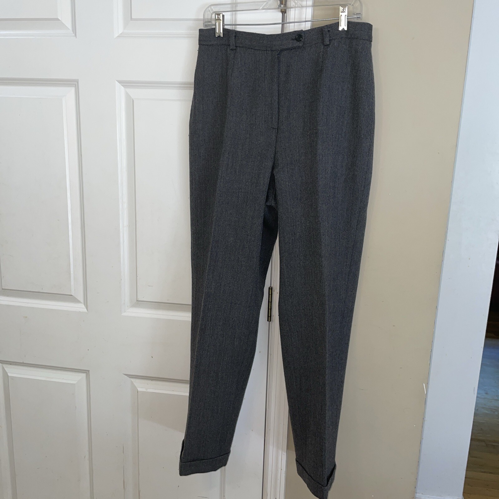 Vtg 1980’s David N. Sz 12 Herringbone 100% Wool Trousers High Waist Vintage