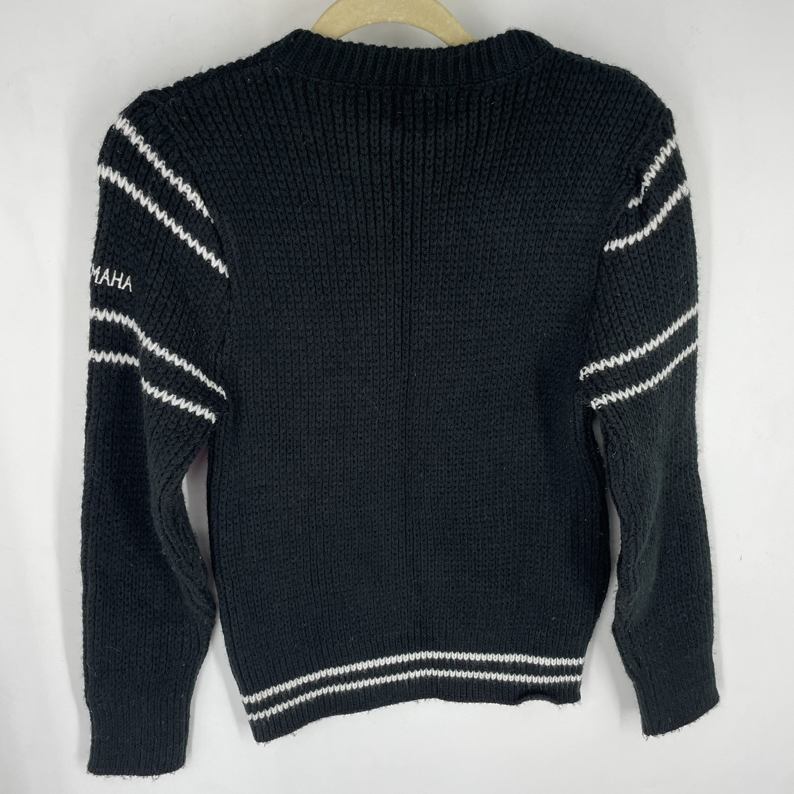 Vintage 70s Yamaha Knit Wool Sweater Women’s Small Black Ski Striped White USA