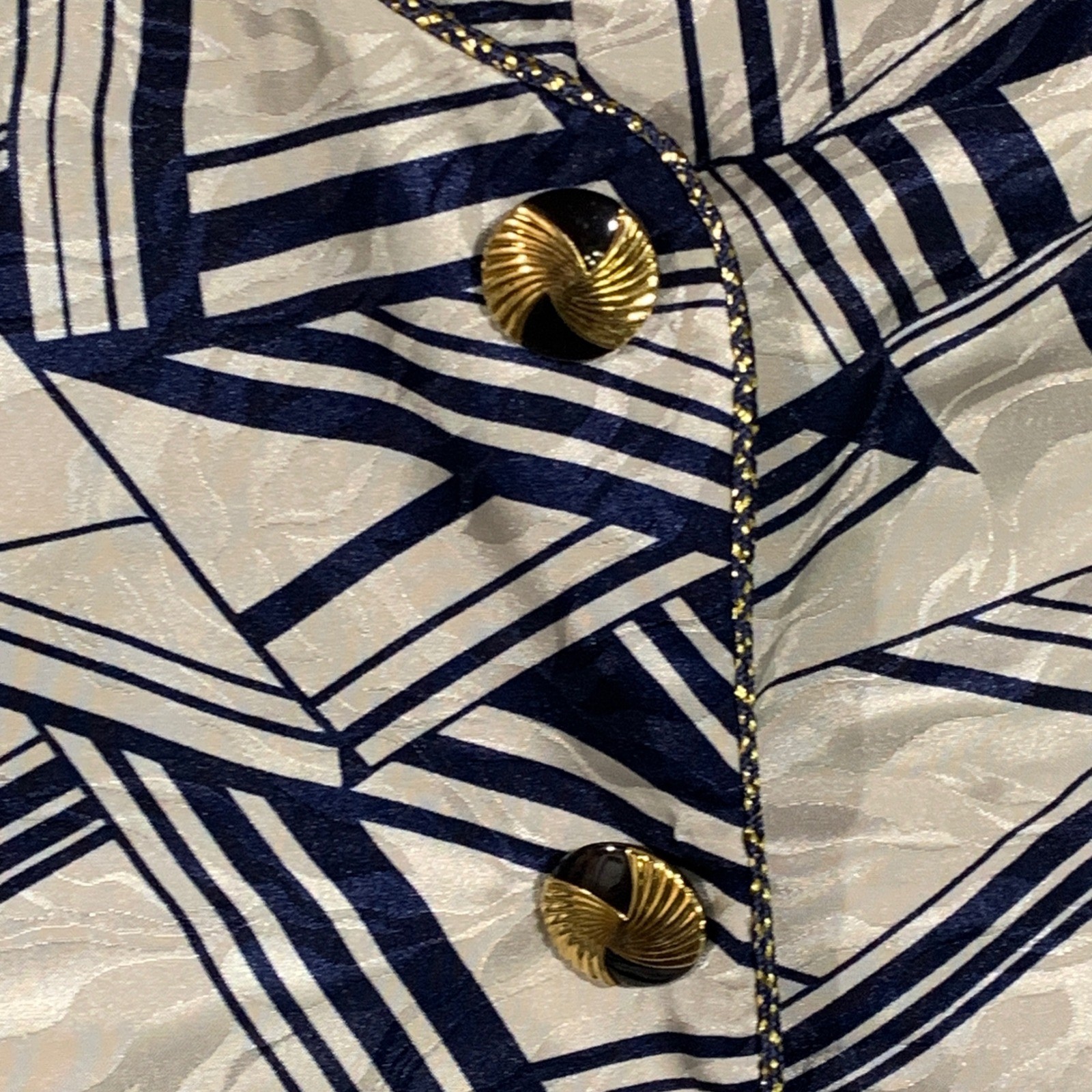 JoHanna York Skirt Suit Womens M VTG 80s Geometric Navy Gold Professional Set