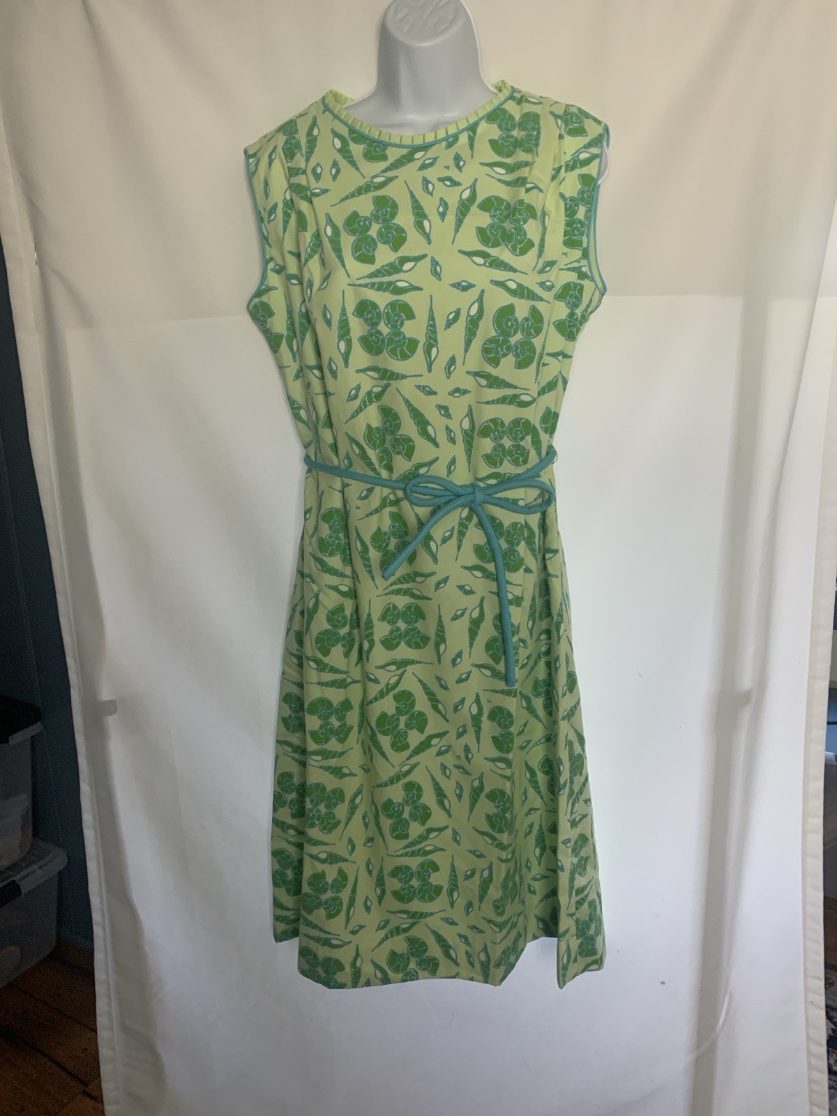 Vested Gentress Mod Tropical Shells Shift Day Dress Vintage Size 18