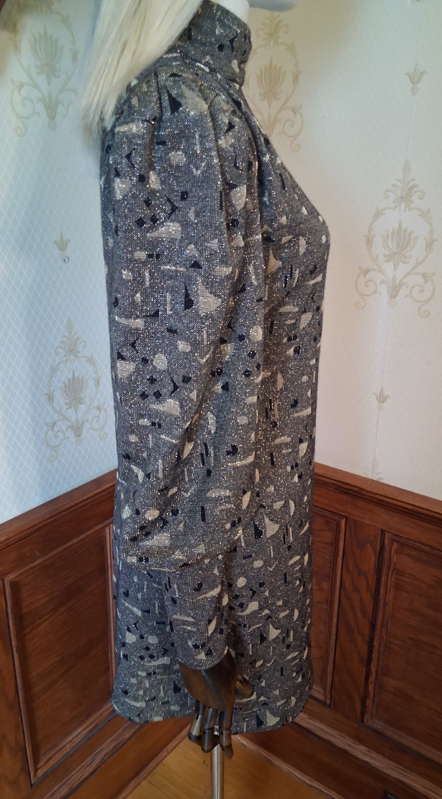 Vintage 80s All that Jazz Metallic Gold New Wave Puff Sleeve Bodycon Mini Dress