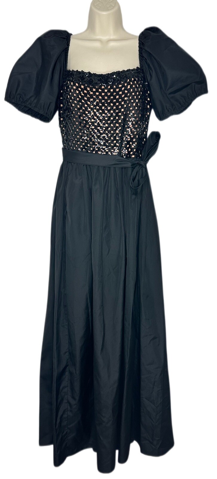VTG DOROTHY BULLITT Ardmore Chestnut Hill Black Sequin Puff Sleeve Maxi Dress 12