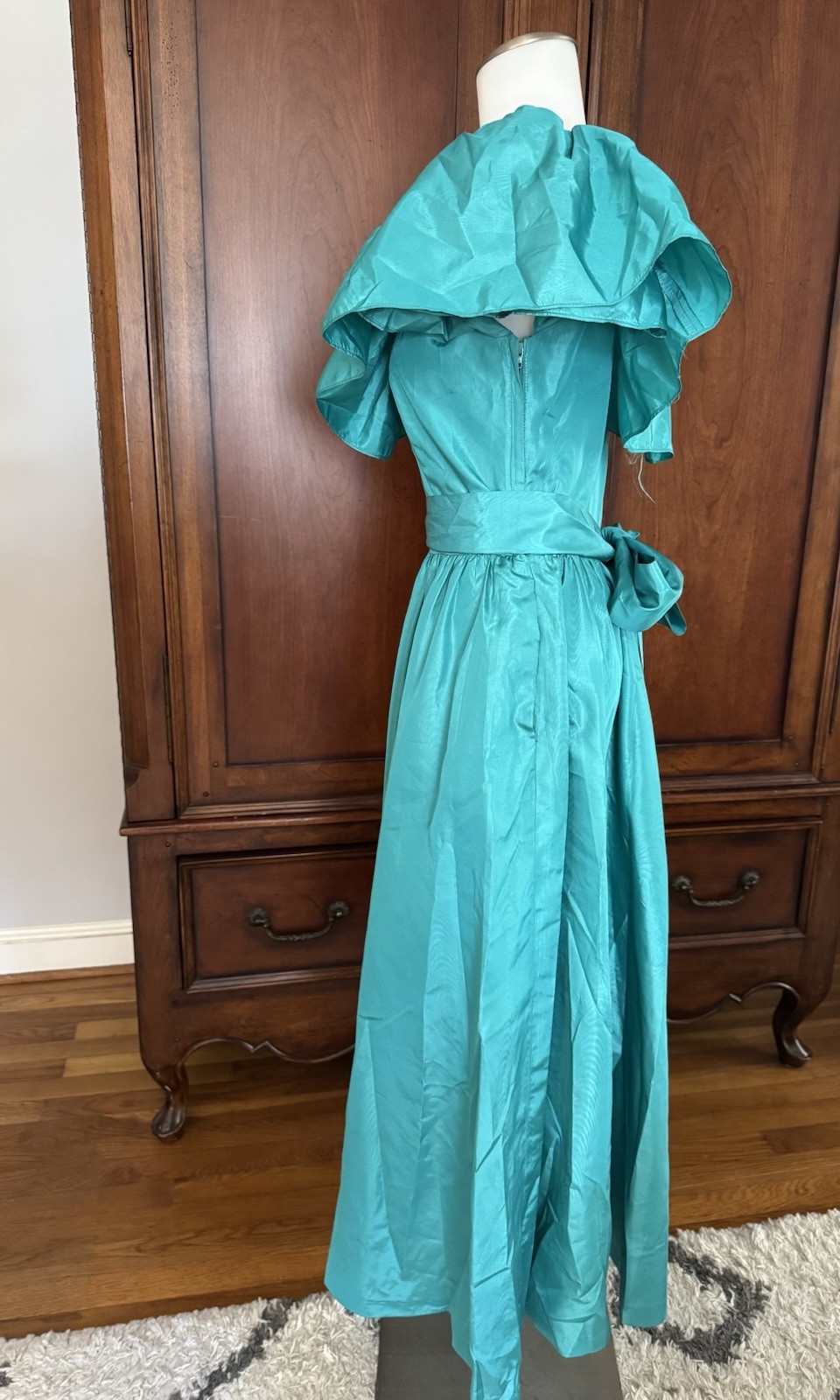 Vintage Lamz Originals Dress Turquoise Sz 4 Off Shoulder Ruffle Party Gown 80s