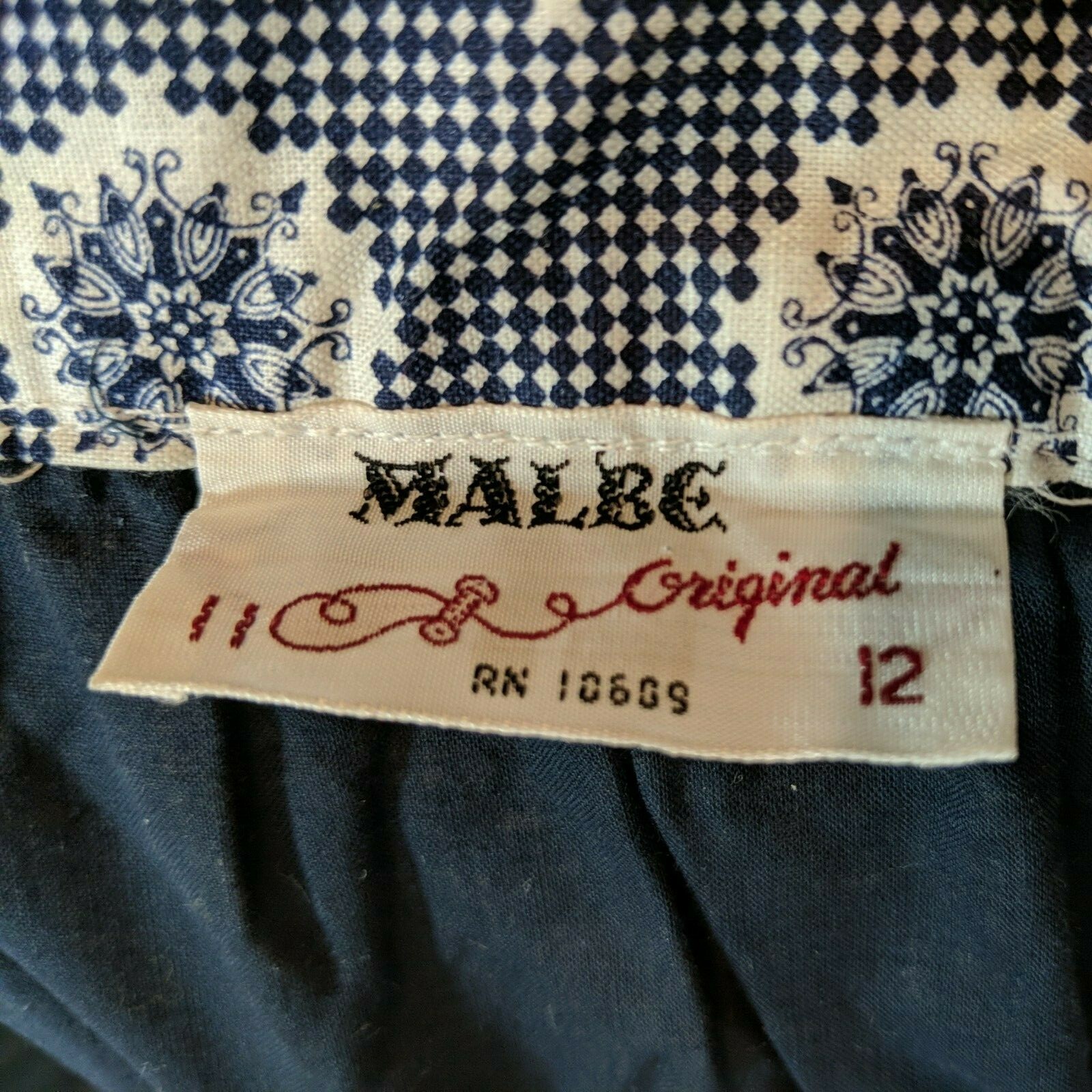 VTG Malbe Original Print Cotton Vintage 1990s Halter Neck Lined Sun Dress Sz 12