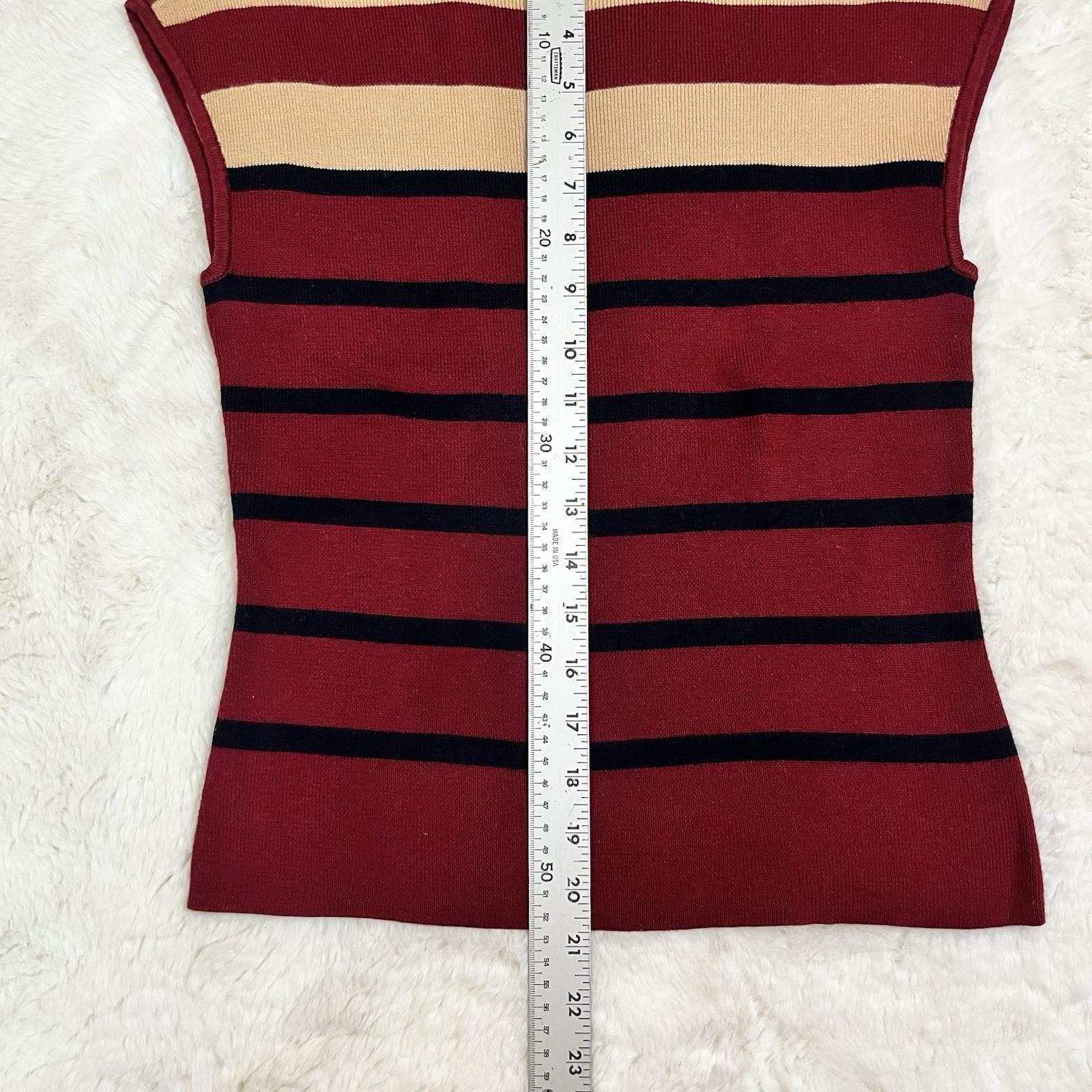 Petite Sophisticate Striped Sweater Vest Size P Burgundy Gold Black vintage