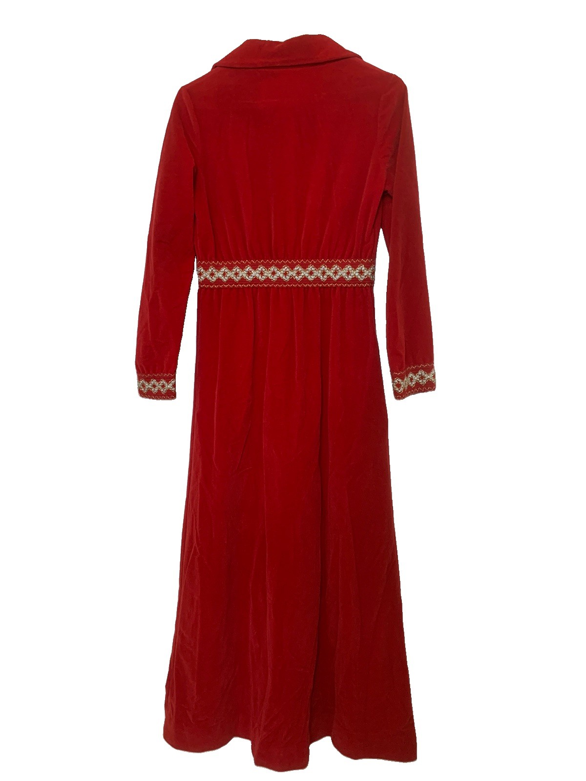 VTG 70s Gossard Red Velvet Maxi Dress Hostess Gown Embroidered Petite S