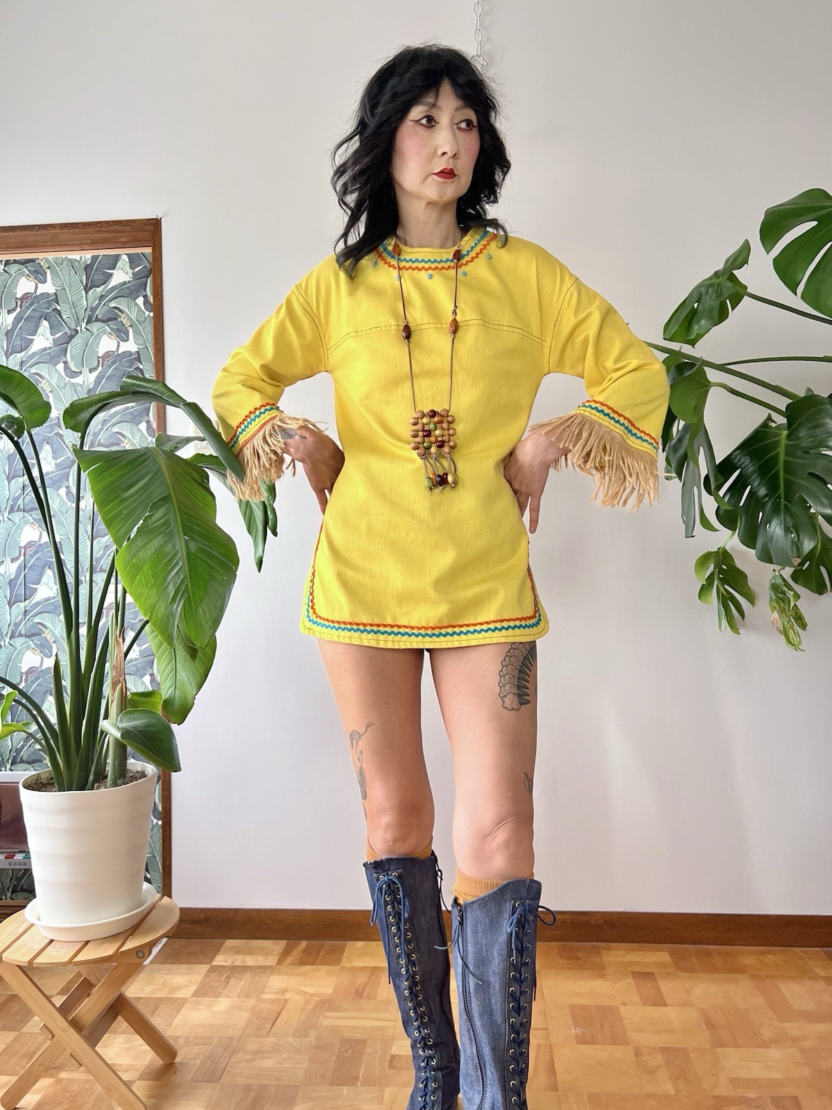 VTG 60s 70s Trivia By Charm Of Hollywood MOD Hippie Fringe Cotton Tunic XS/S