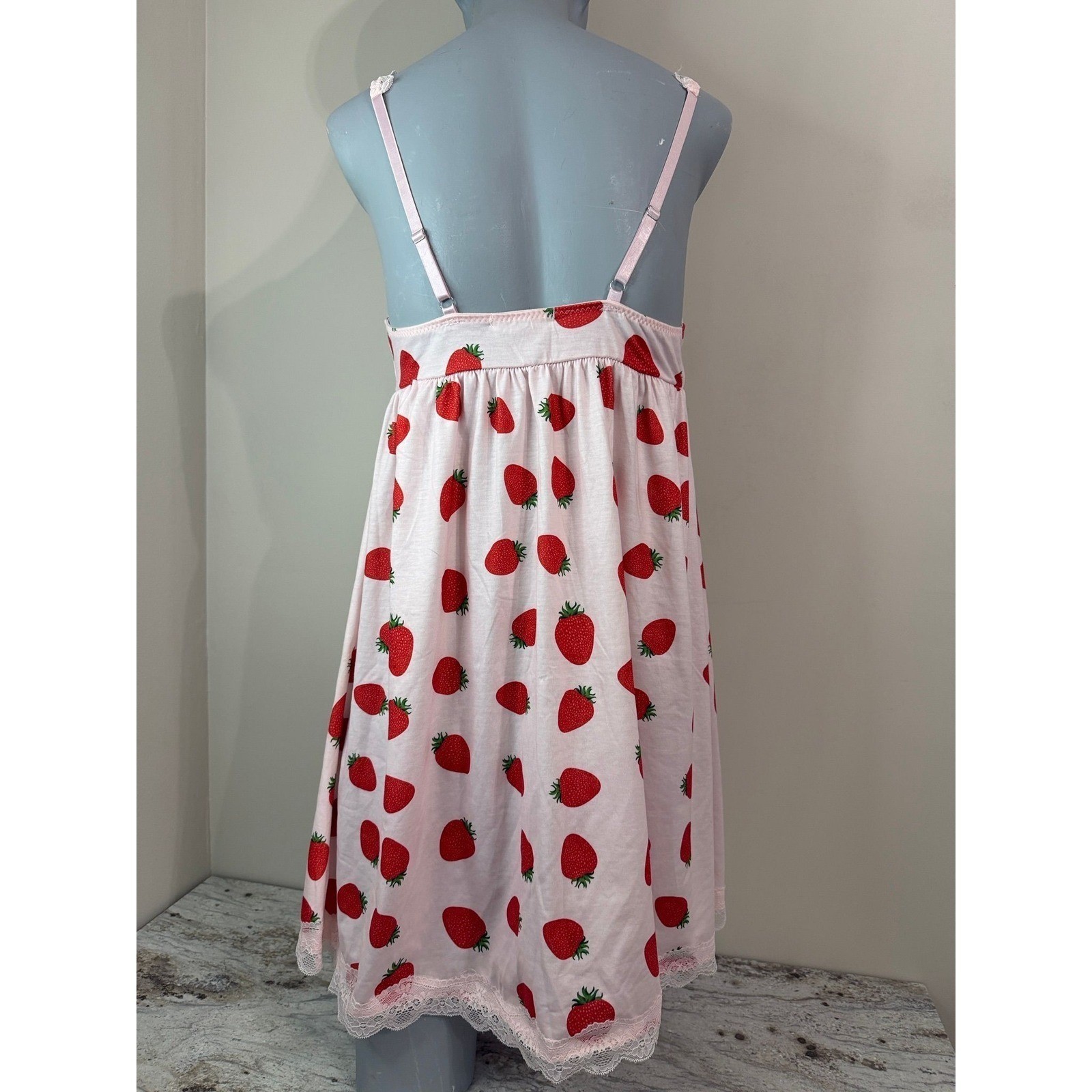 AVIDLOVE Strawberry Print Nightgown Slip Dress Pink White Size M