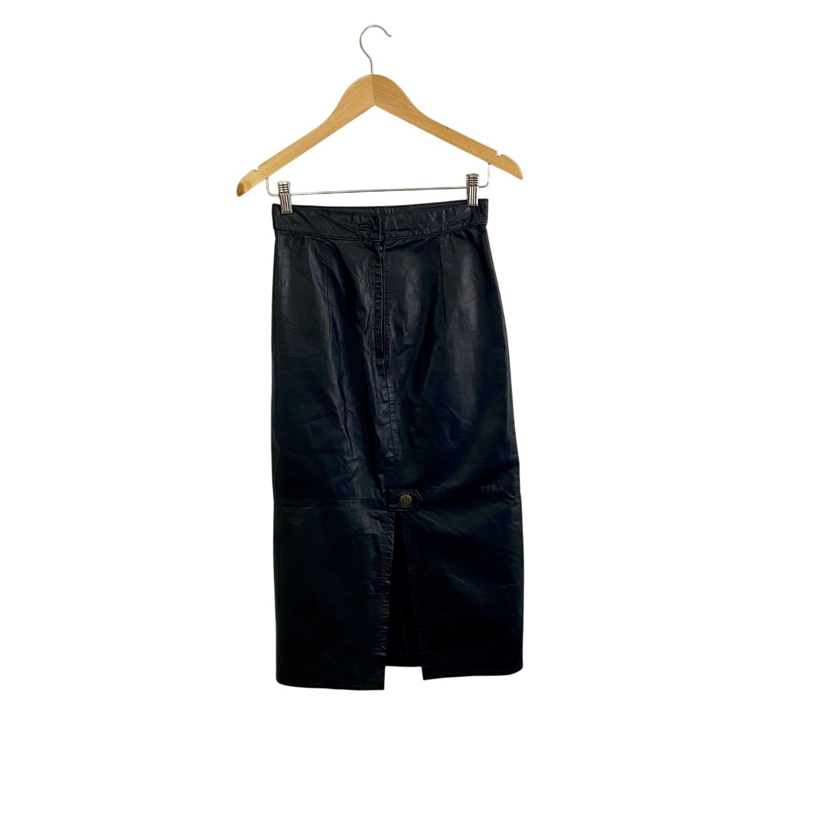 Vintage Limited Express Black Leather Skirt High Waist Midi 7 Goth Boho 90s FLAW