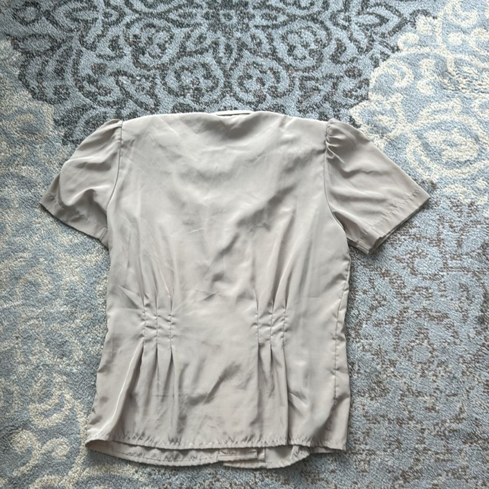 Vintage Susan Hutton Pleated Button Down Blouse Beige 12