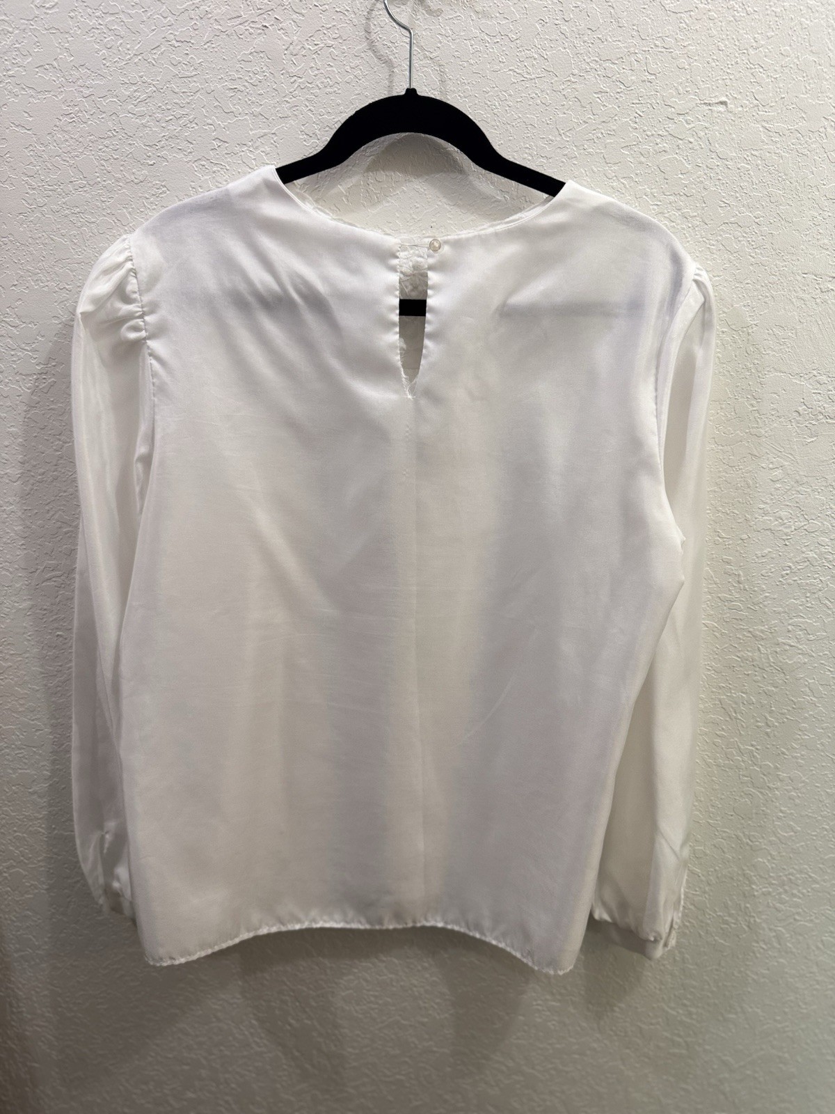 Vintage 1970s White Lace Collar Puff Sleeve Blouse Cottagecore Boho 16