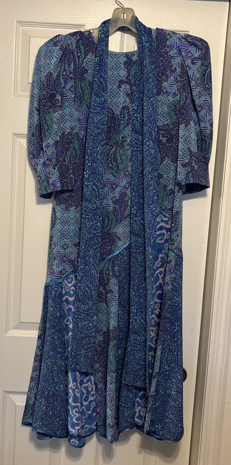 Vintage 1980’s Maggie Shepherd Woman’s Blue & Purple Scalloped Bottom Dress