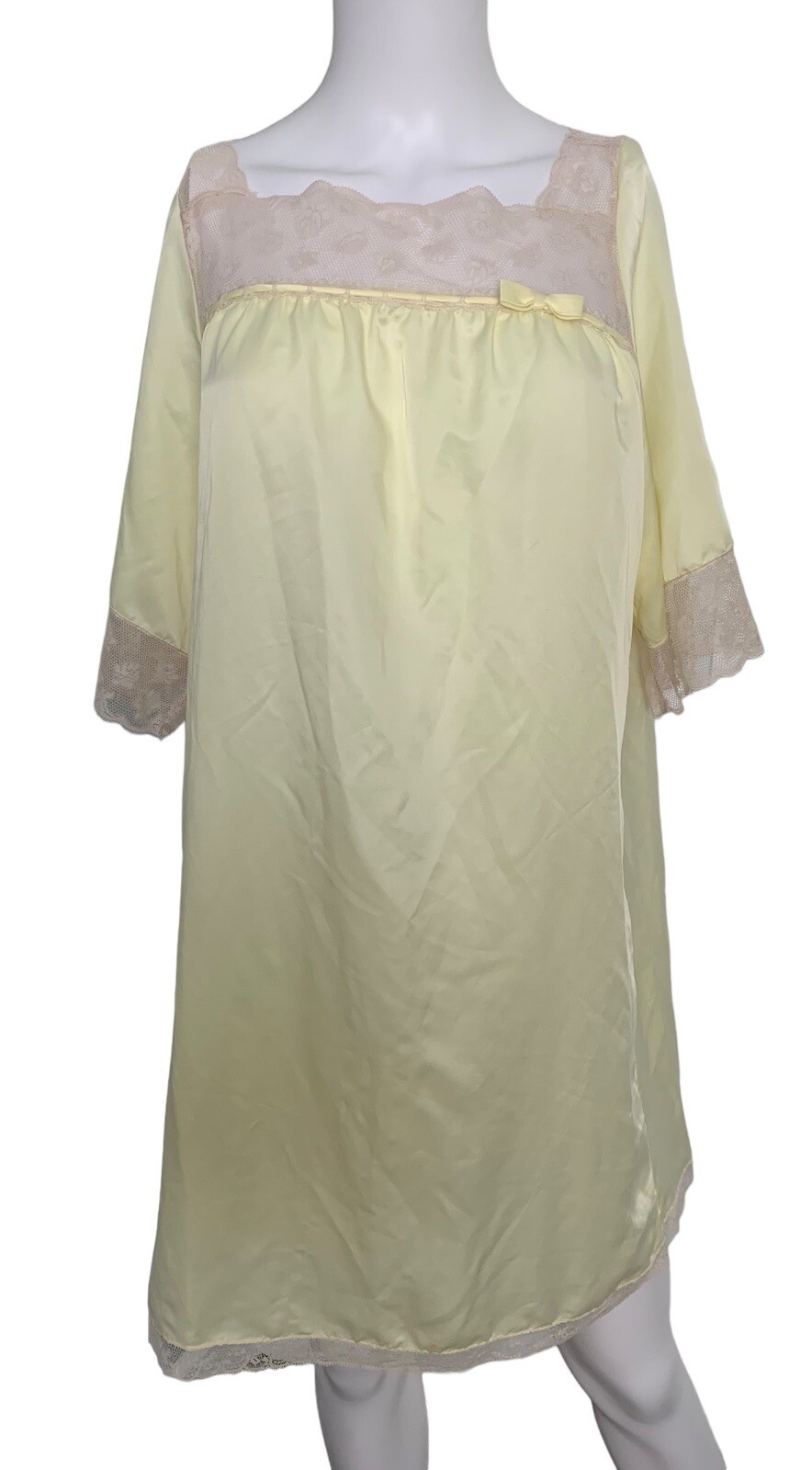 Vintage Corhan Noumair Small Yellow nightgown Nylon Lace Negligee Cottage Core