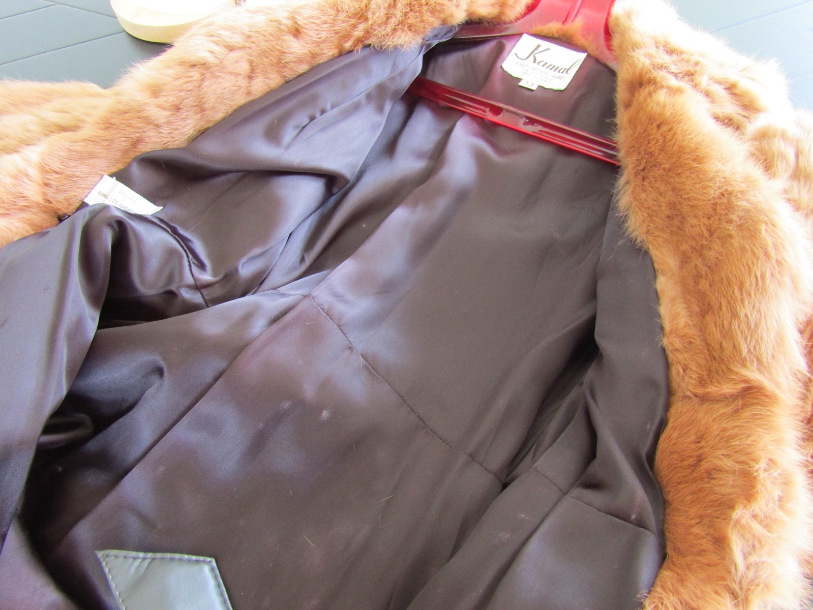 Vintage KAMAL Long Brown Rabbit Fur Wrap Ladies Satin Lined Belted Coat – Medium