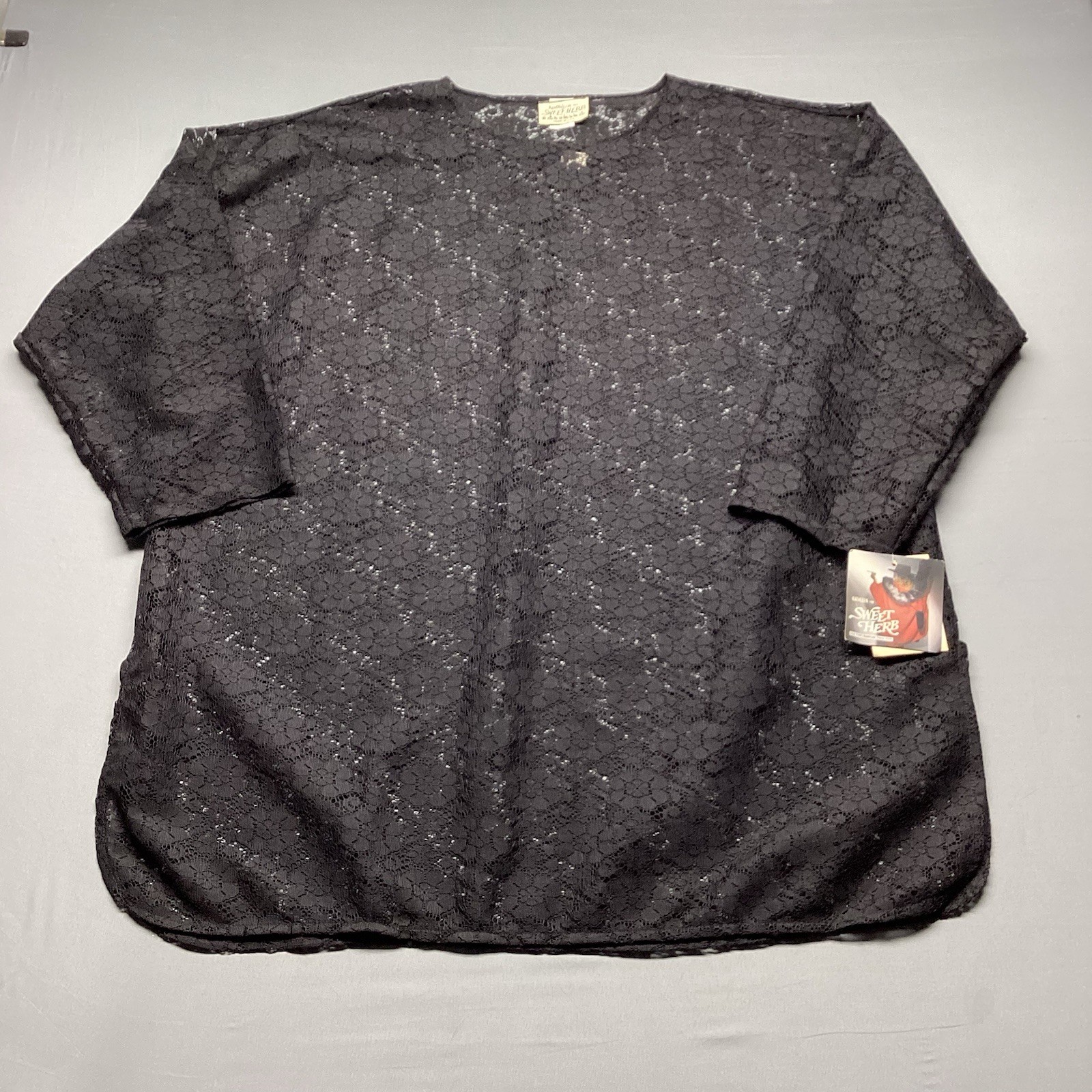 Vintage Kathleen For Sweet Herb Sheer Black Lace Tunic One Size Made in USA