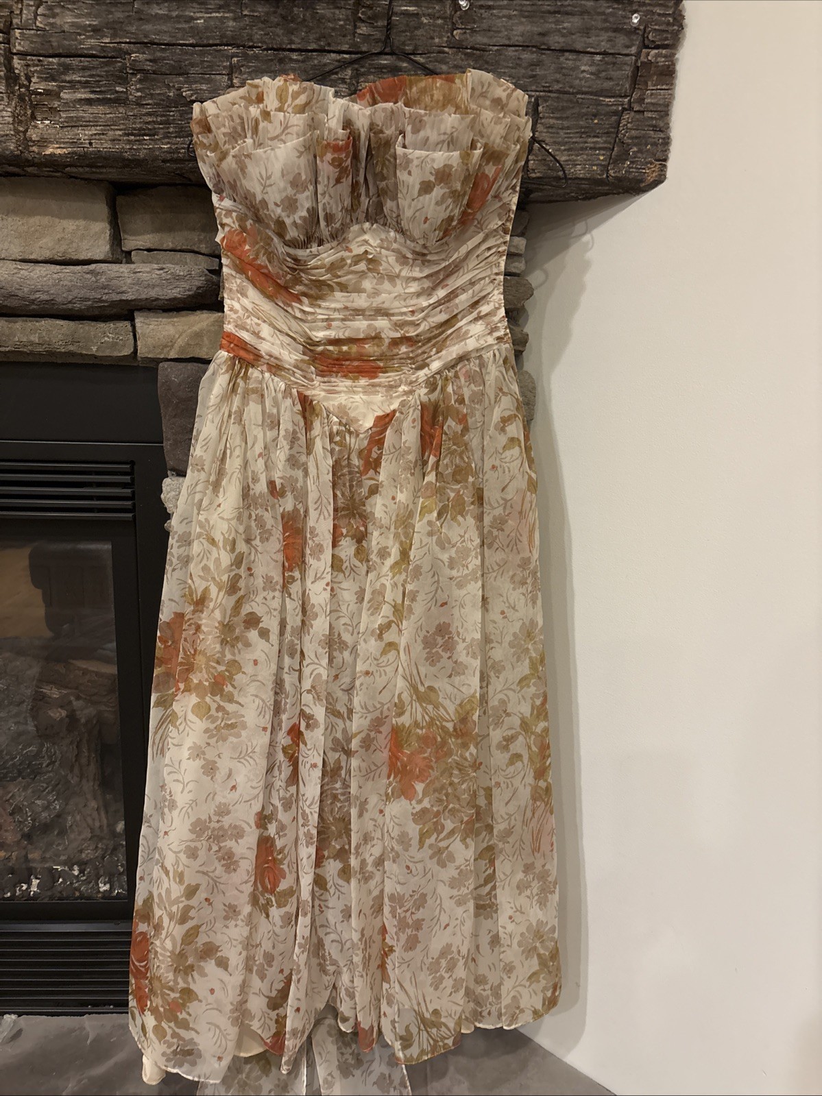 VTG Fred Perlberg Dance Originals 40’s STRAPLESS FLORAL Dress Gown 30” bust EUC