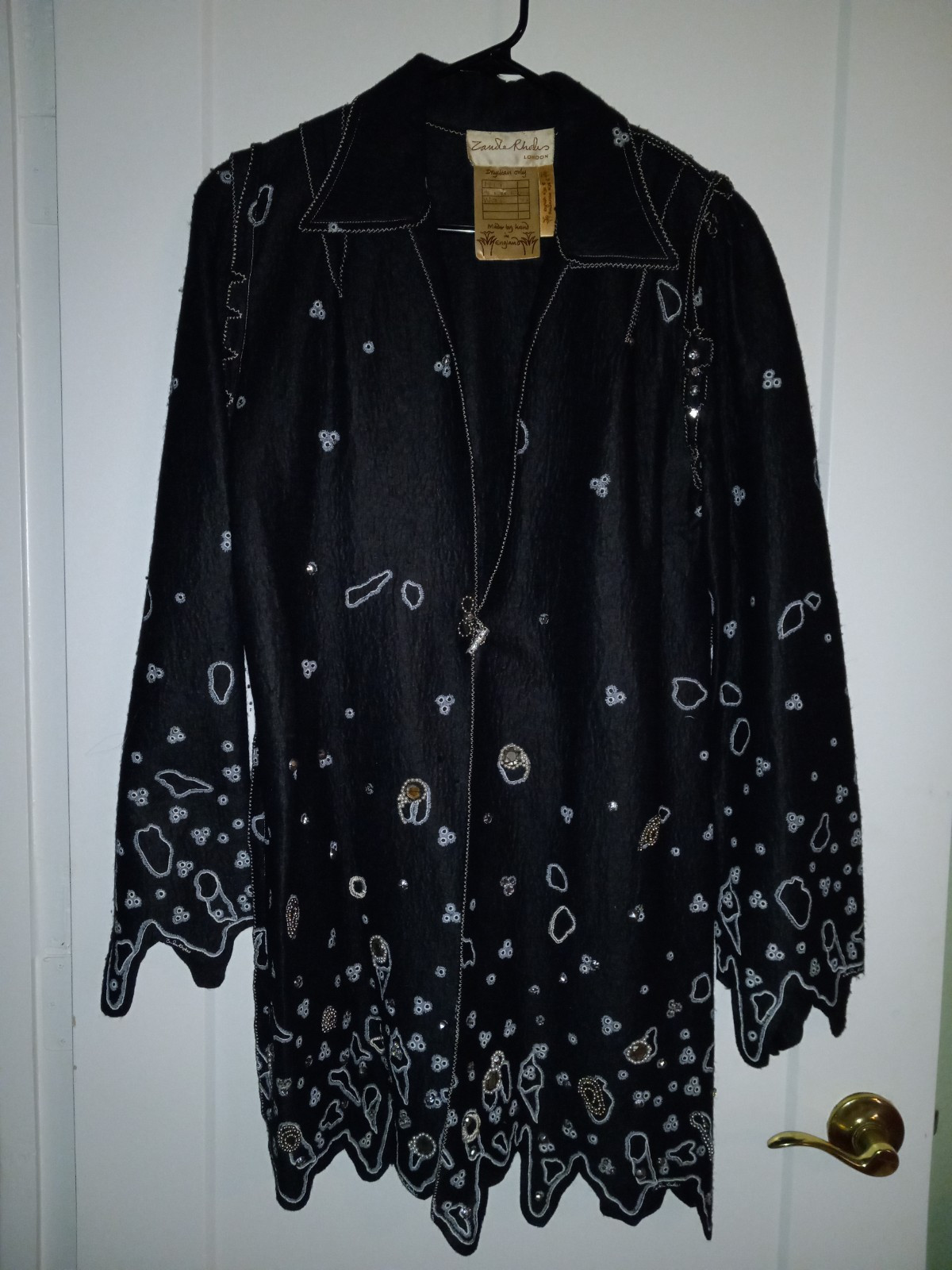 Vintage Zandra Rhodes Couture Black Felt Embellished Jacket Handmade England M