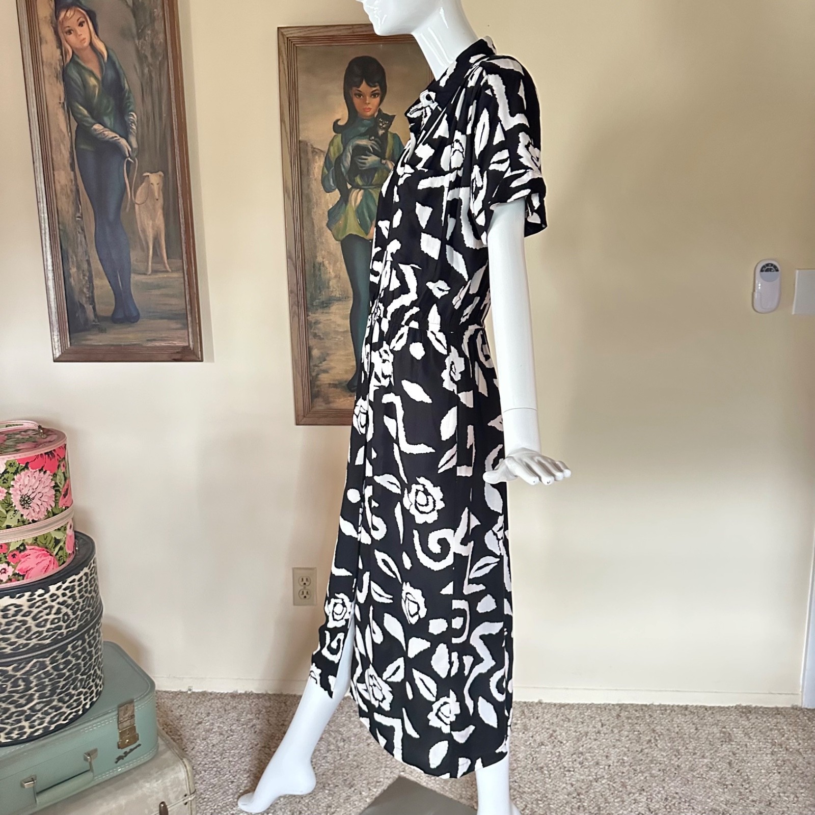 Vintage 1980s New Wave Together Abstract Print Shirtwaist Day Dress M/L