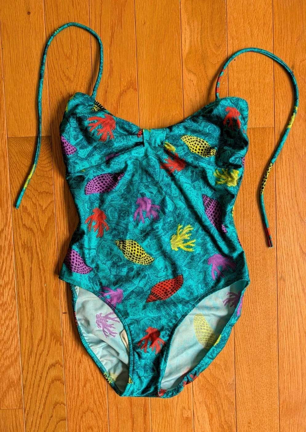 Vintage 90s Gottex Saks One Piece Swim Suit High Leg Marine Print Shelf Bra S