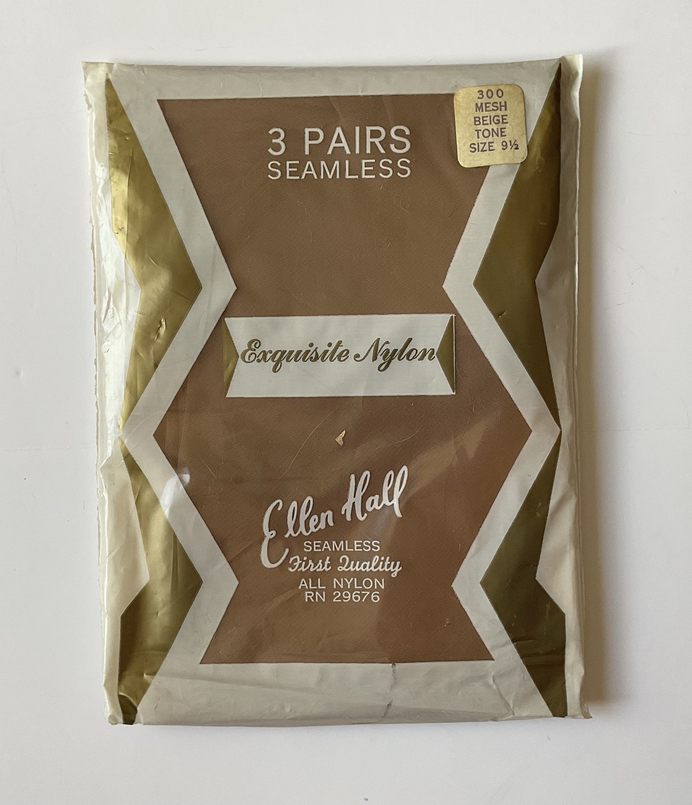 3 Pr Vintage Ellen Hall Nylon Stockings Seamless Mesh Sz 9.5