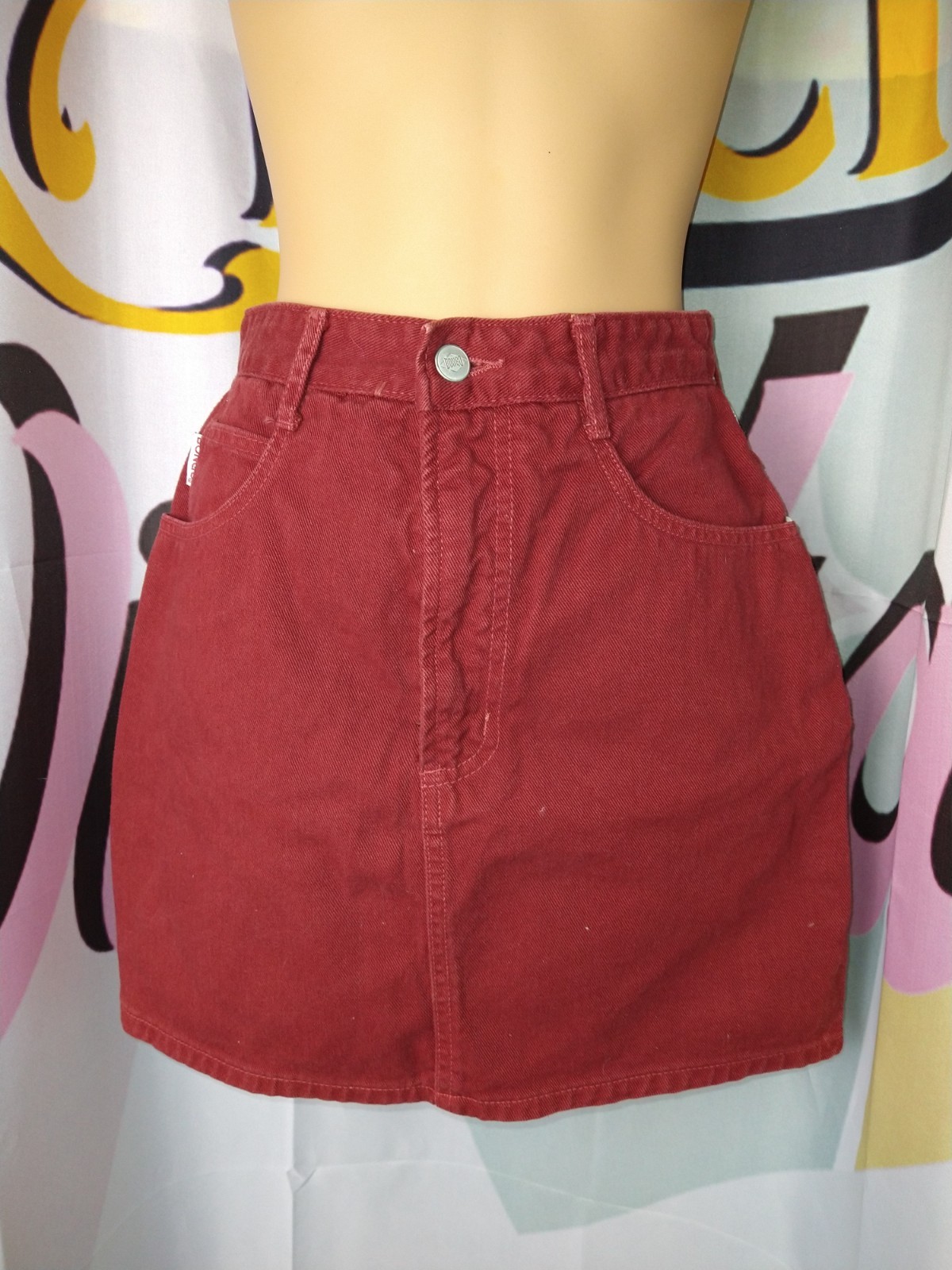 Vintage Red Bongo Gene Montesano Denim Jean Skirt EVC