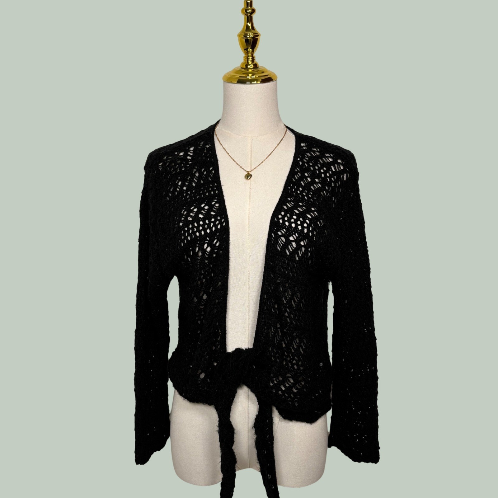 vintage 90s faded glory black open knit cardigan whimsygoth grunge fairy Y2K