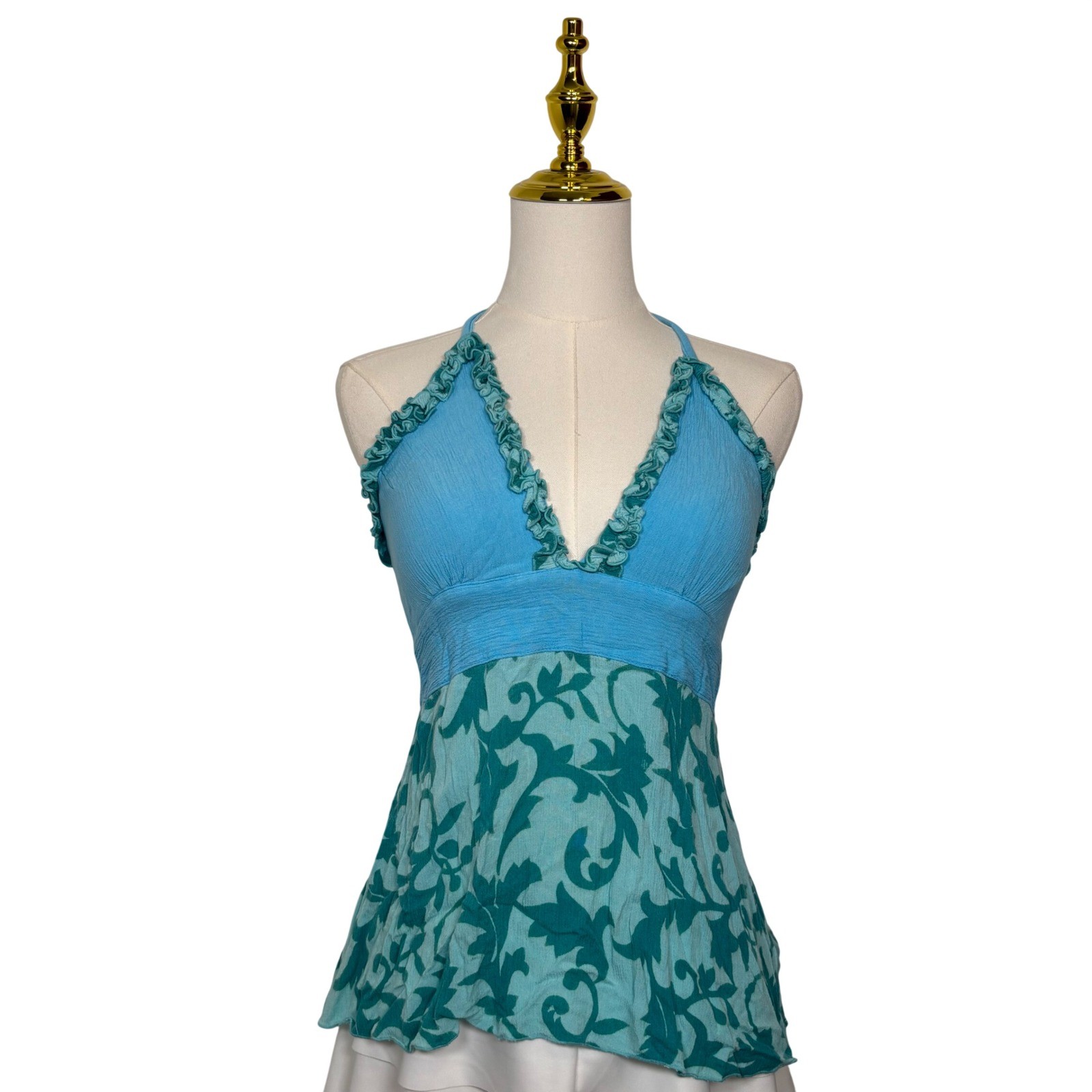 vintage lotus aqua blue ruffle babydoll cami Y2K summer festival beach mermaid