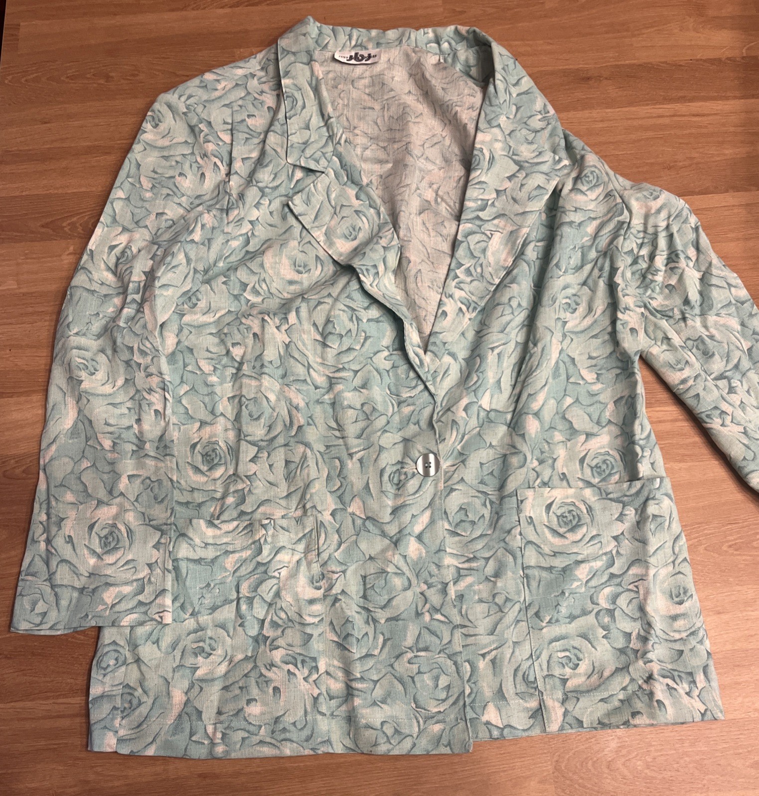 Vtg 90s Justin B. Jones Womens Blazer Sage Green Floral Linen Grandmacore ￼