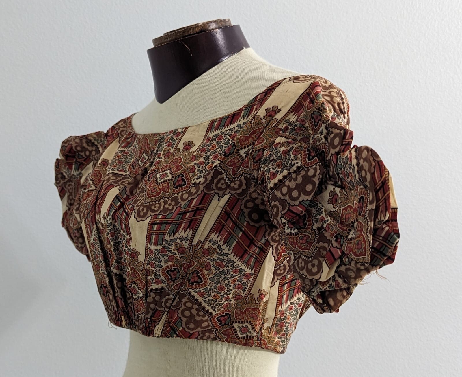 CIVIL WAR 1860’S YOUNG LADIES FLORAL PRINT CHALLIS WOOL BODICE W/ PUFF SLEEVES 