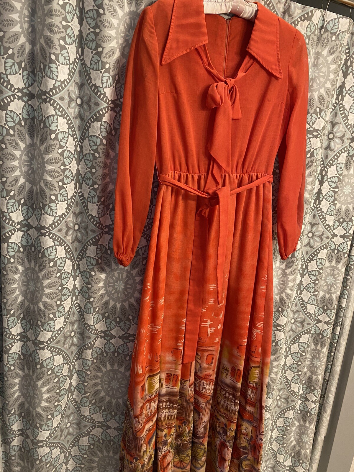 1970’s Hostess Howard Wolf Maxi Dress Orange Moulin Rouge Hollywood Regency