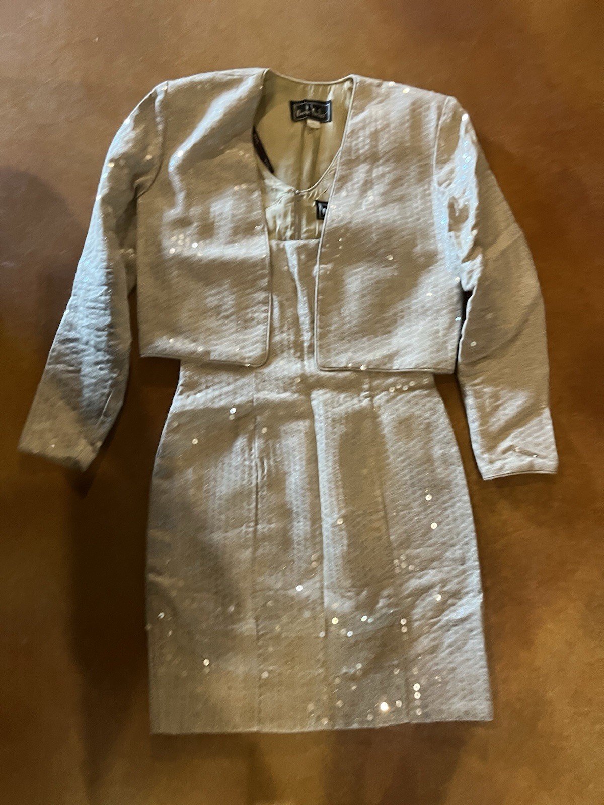 Vintage Nicole Miller Linen Dress with Jacket Ivory with Sequins Detail Size 6