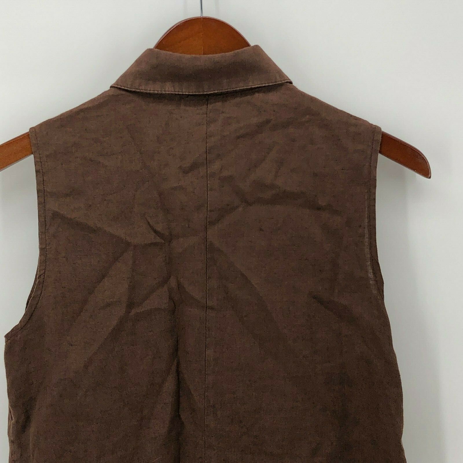 Sinquanone Womens M Vintage Sleeveless Brown Linen French 42 Blouse Top Shirt