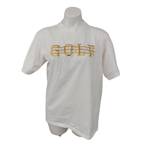 Vintage 90s Discoveries By Natalie Embroidered Golf T-Shirt White Gold USA L