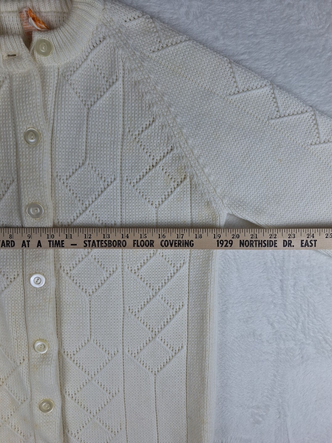 Vintage 60s Sears Womens Cardigan Button Up Sweater Knit Acrylic White Size 38