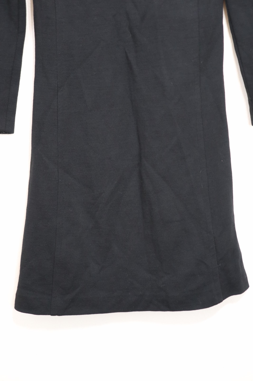 60s Vintage Black Knit Jersey Square Neck Long Sleeve Slim Shift Dress Women XS