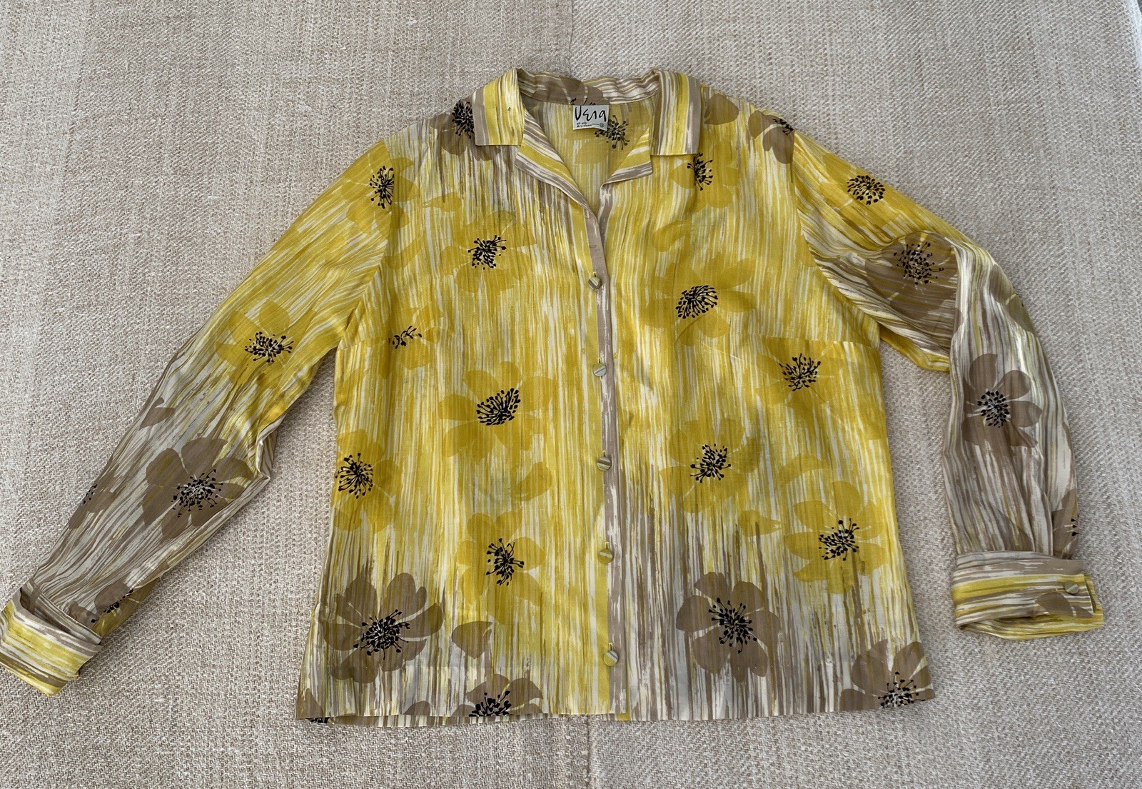 Vintage Vera Neumann 1960’s Silk Long Sleeve Blouse Shirt Yellow Flowers