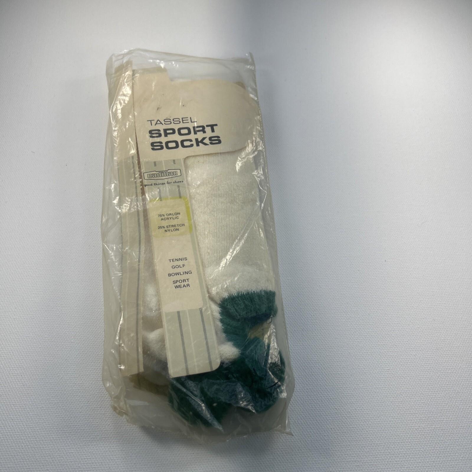 VTG Socks Cadillac 90’s Sport Green Pom Low Cut Ankle Acrylic Orlon Blend 9-11.