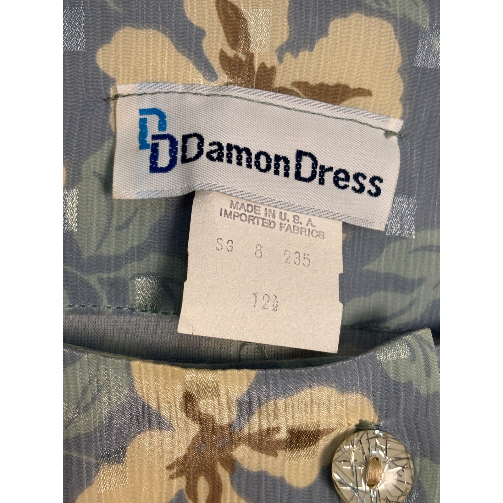 Vintage Damon Dress Floral Midi Blue Cottagecore Belted Prairie Romantic USA