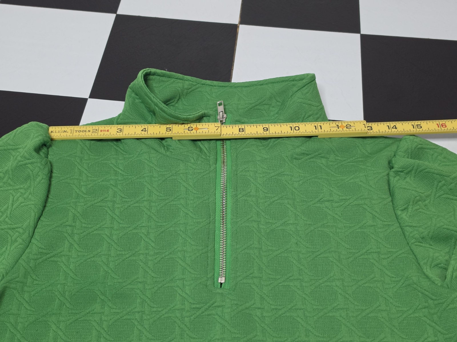 Vintage Handmade Green Textured Mod GoGo Mini Dress Short Sleeve Zip Neck L