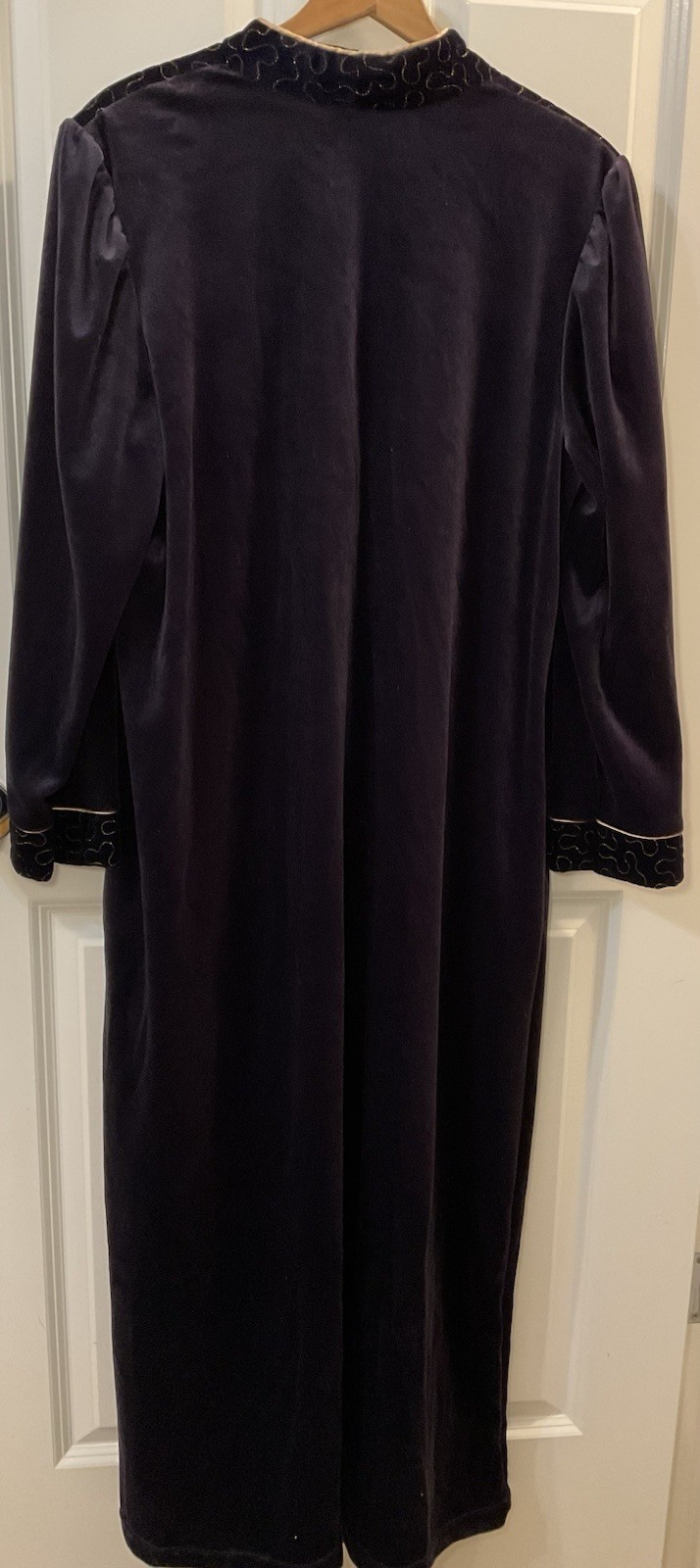 Vintage Mode Elle Velour Robe Housecoat Whimsy Goth Medium Blue With Gold Stitch