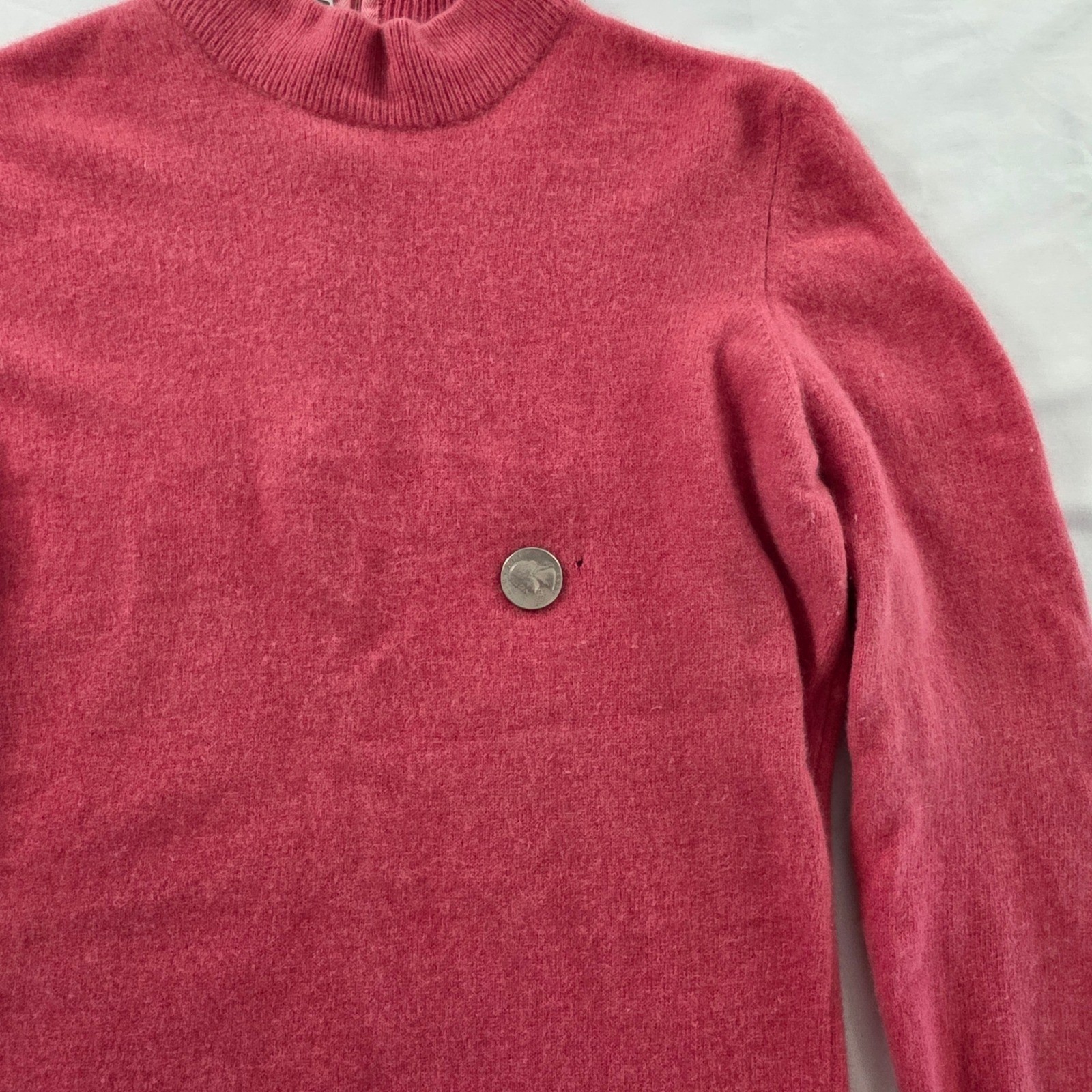 Jaeger Sweater 100% Cashmere Mock Neck Back Zip Pink Size 38/97cm 70s Luxury