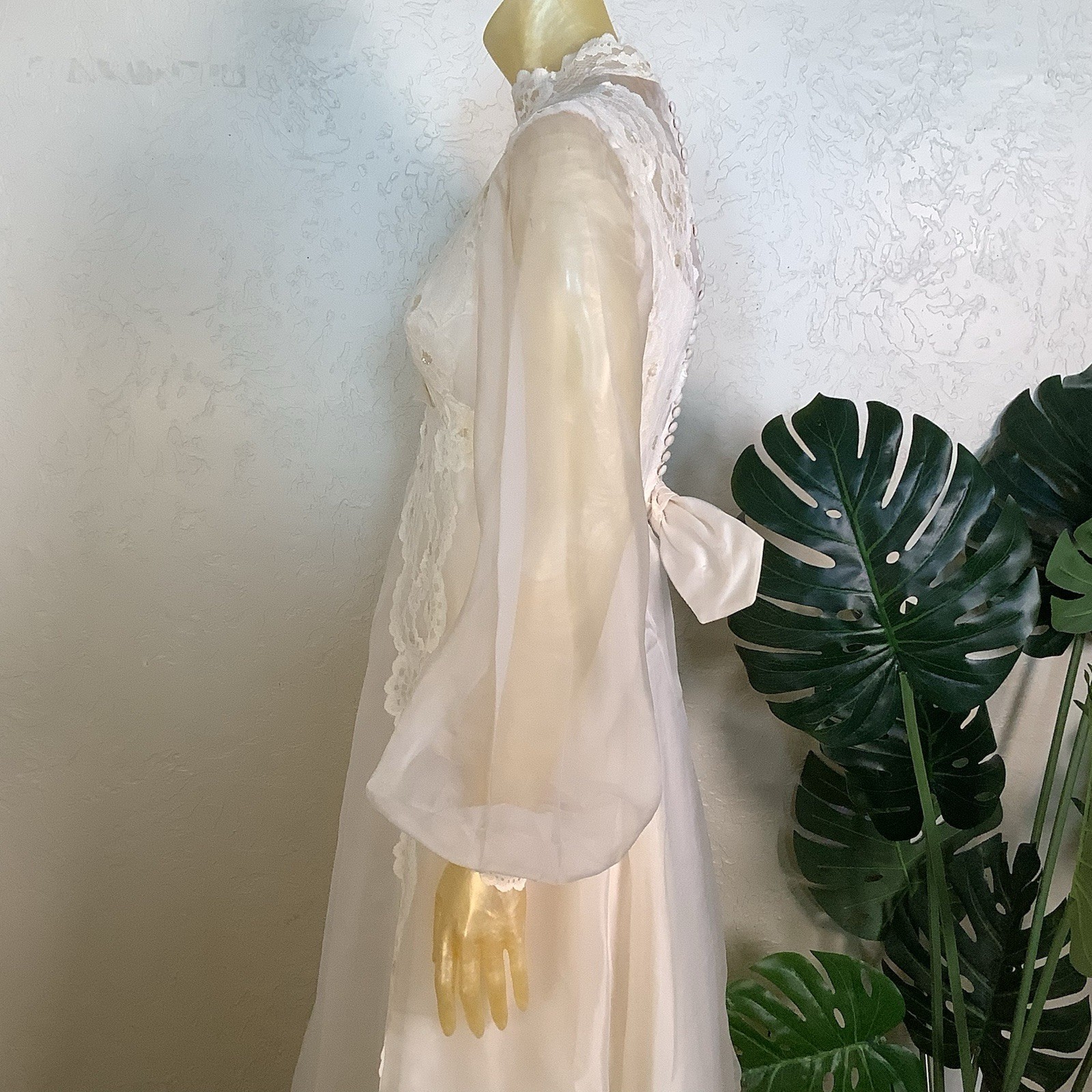 1970s Bridal Originals Regency Inspired Empire Waist Lace Wedding Dress & Train