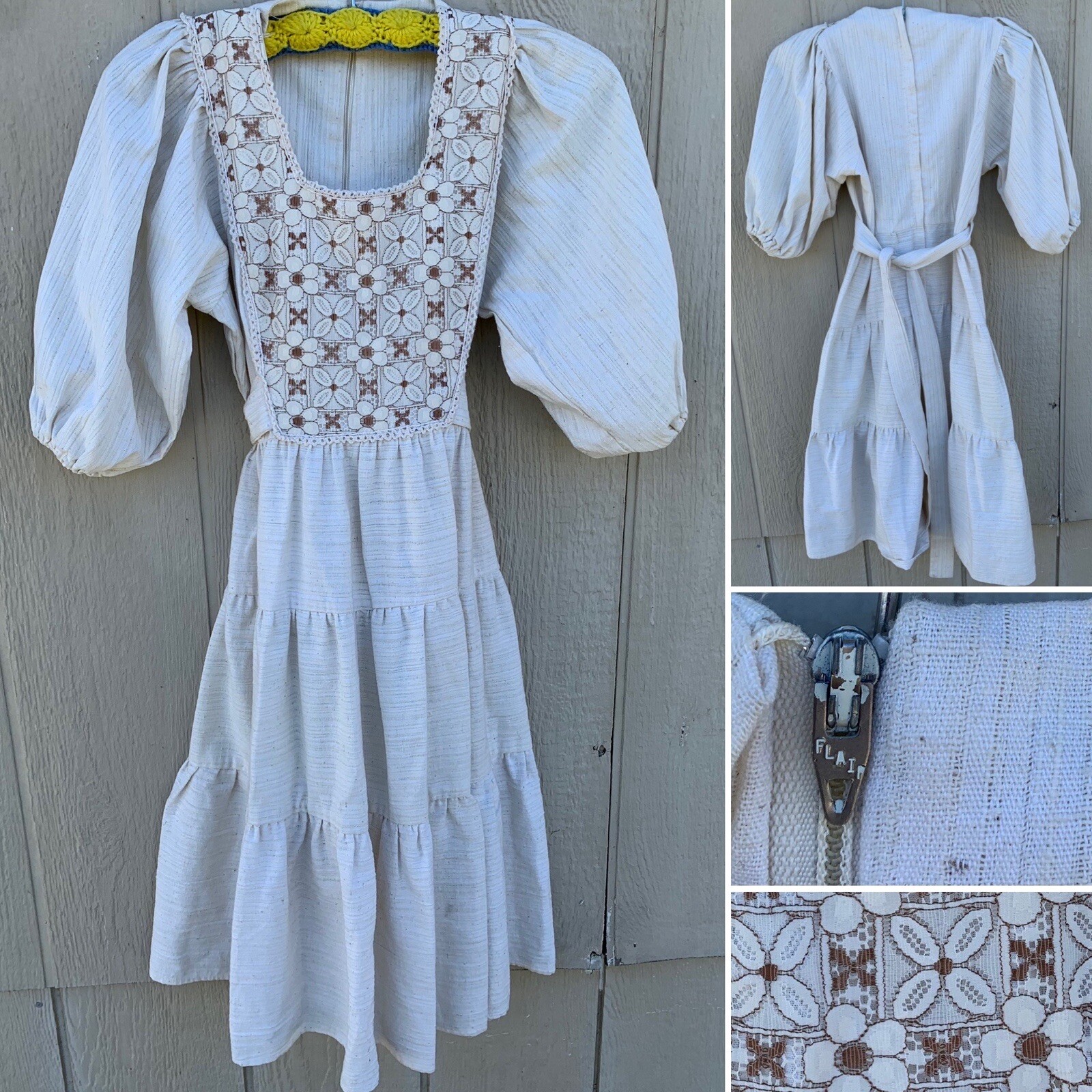 Vintage Prairie Dress FLAIR Zipper 70s 80s Hippie Chic Boho 26 1/2” Waist
