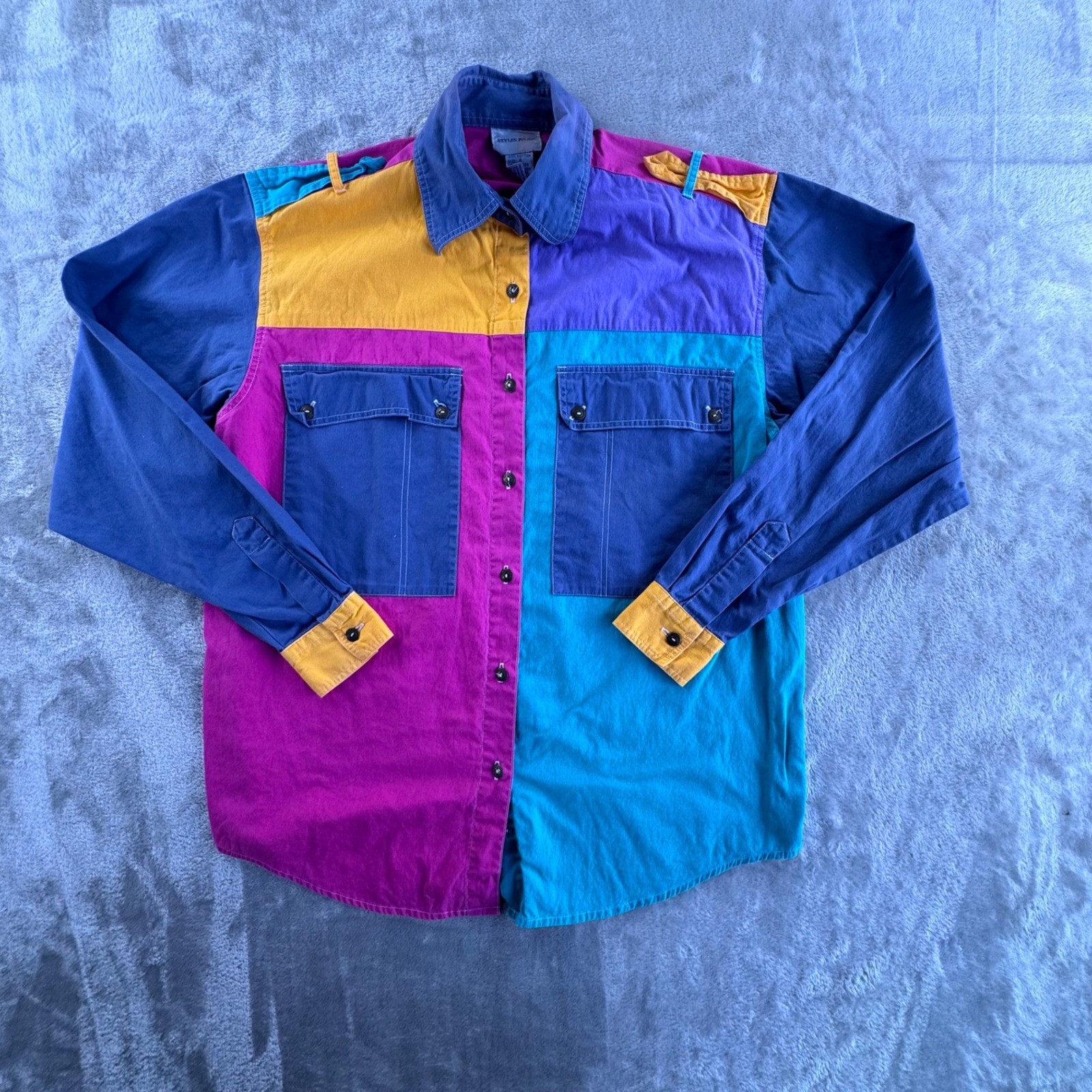 Vintage Colorblock Button Down Shirt XL Multicolor 90s Streetwear Cotton Flannel